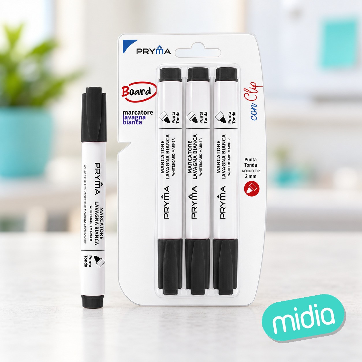 Marcador redondo para pizarra blanca 2mm 3pz negro