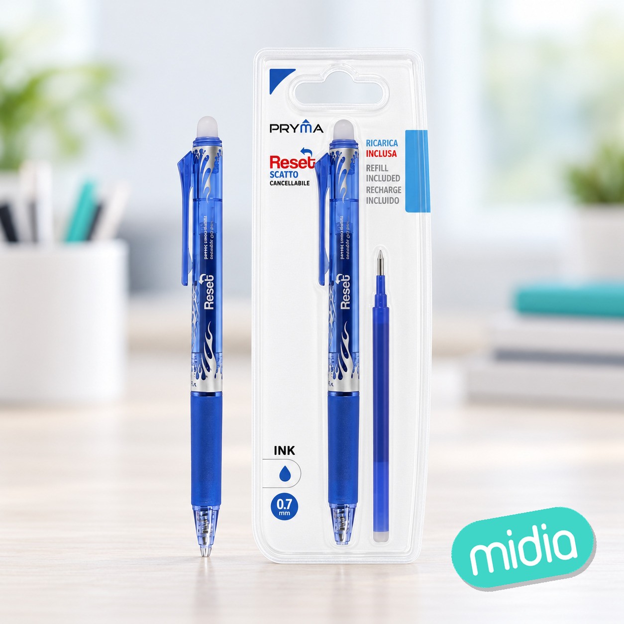 Boligrafo borrable 0.7mm + recambio azul