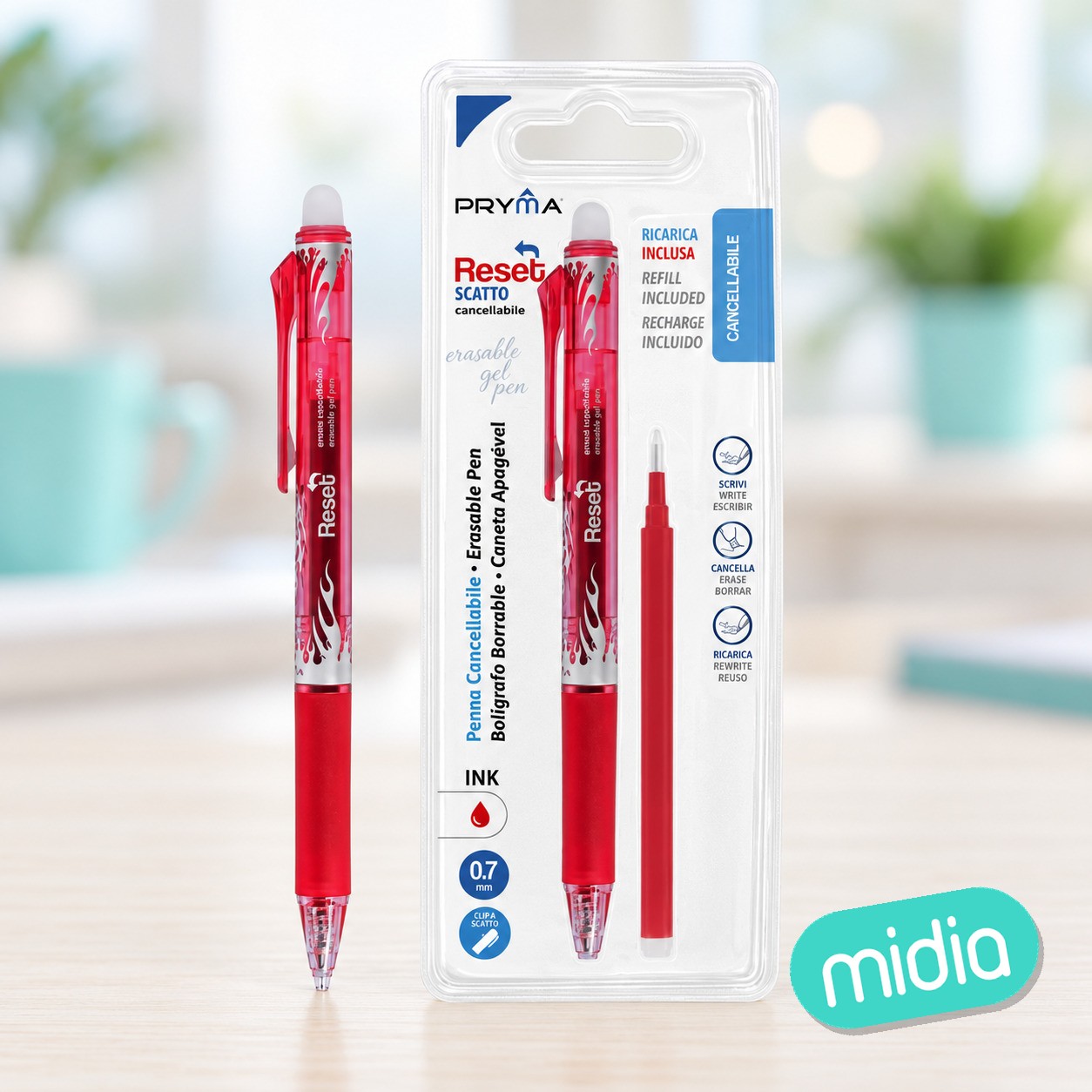 Boligrafo borrable 0.7mm + recambio rojo