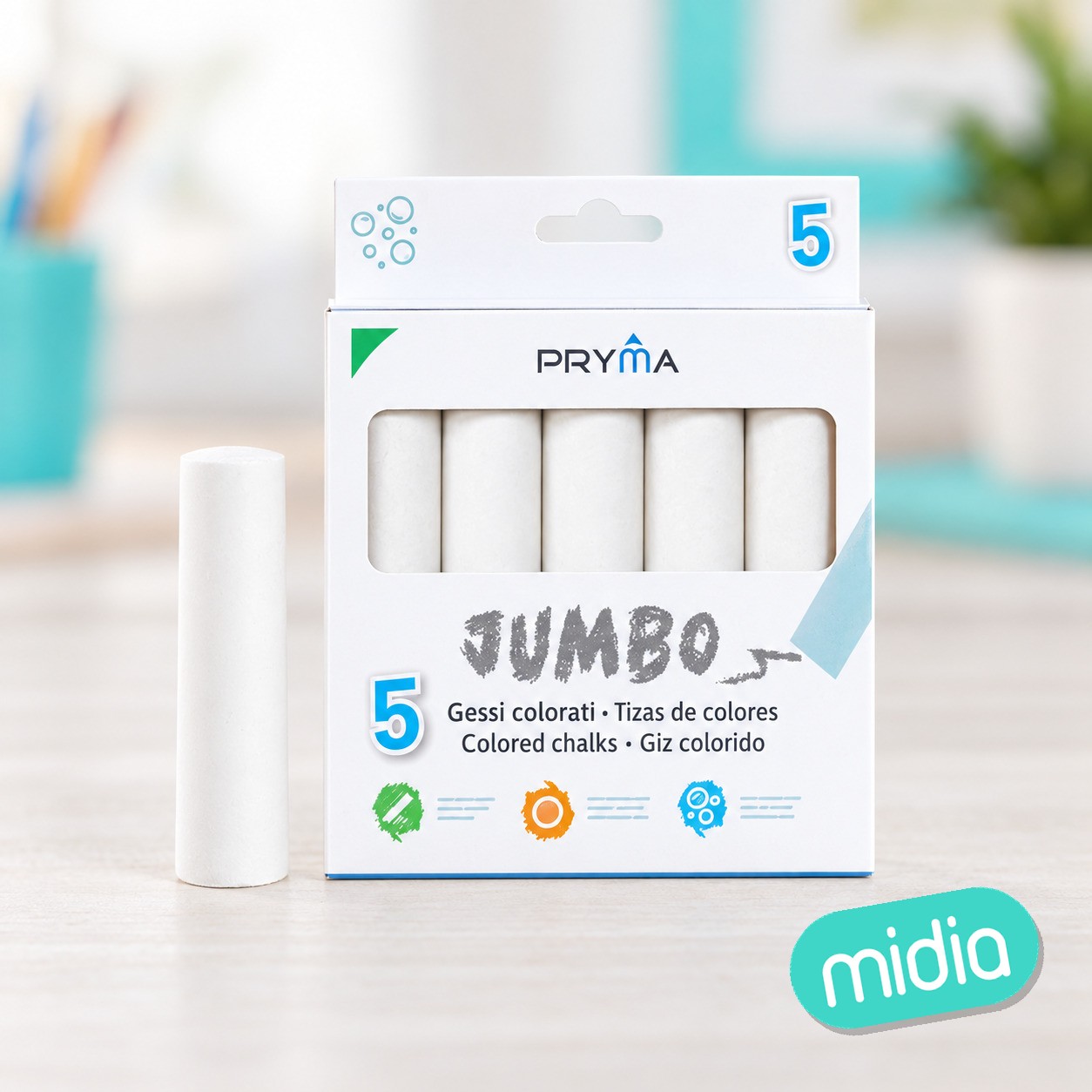 Tiza jumbo 10x2,5cm 5pz blanco