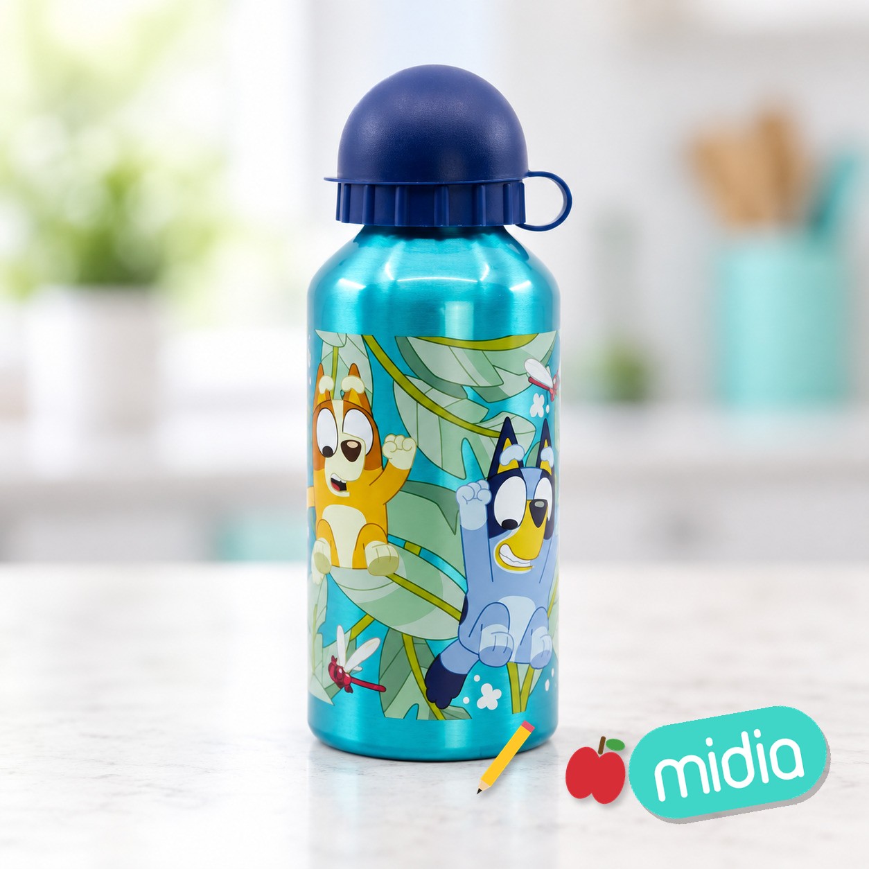 Stor botella aluminio pequeña 400 ml bluey