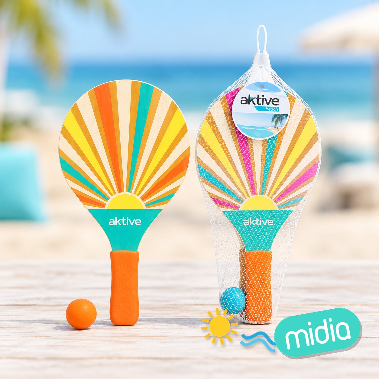Aktive-set palas playa madera sunny sun 38x0,7x19cm c/pelota
