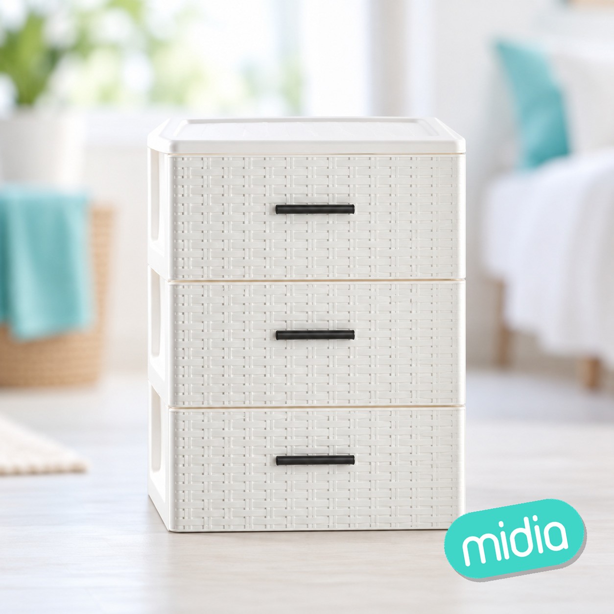 Cajonera rin rattan 3 cajones blanco roto