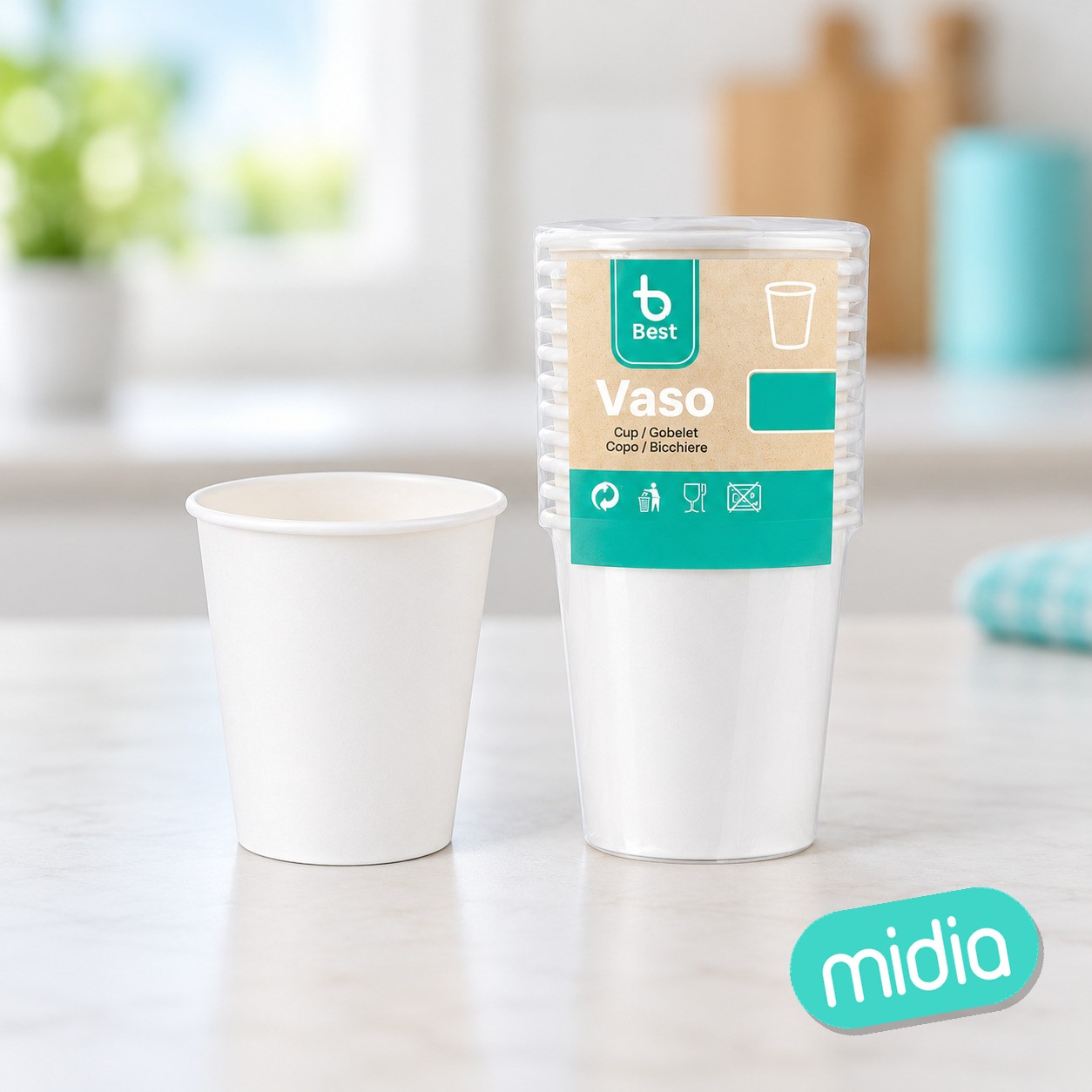 S/12 vaso cartón blanco 330 cc