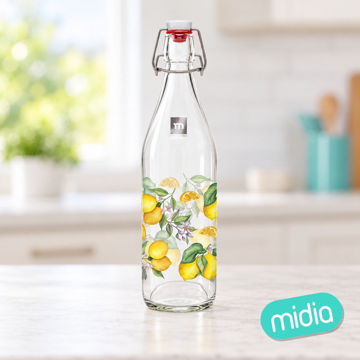 Botella vidrio 1l c/tapon hermet dec. "mecano"