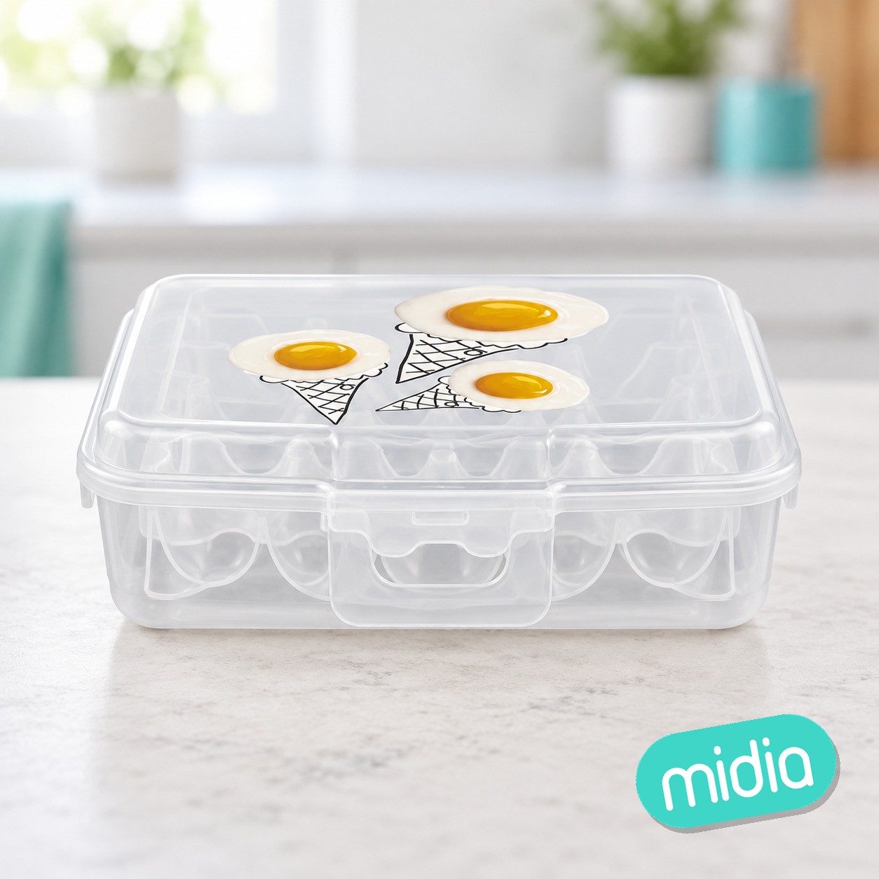 Huevera colonia rectangular iml con asa 12 huevos transparente