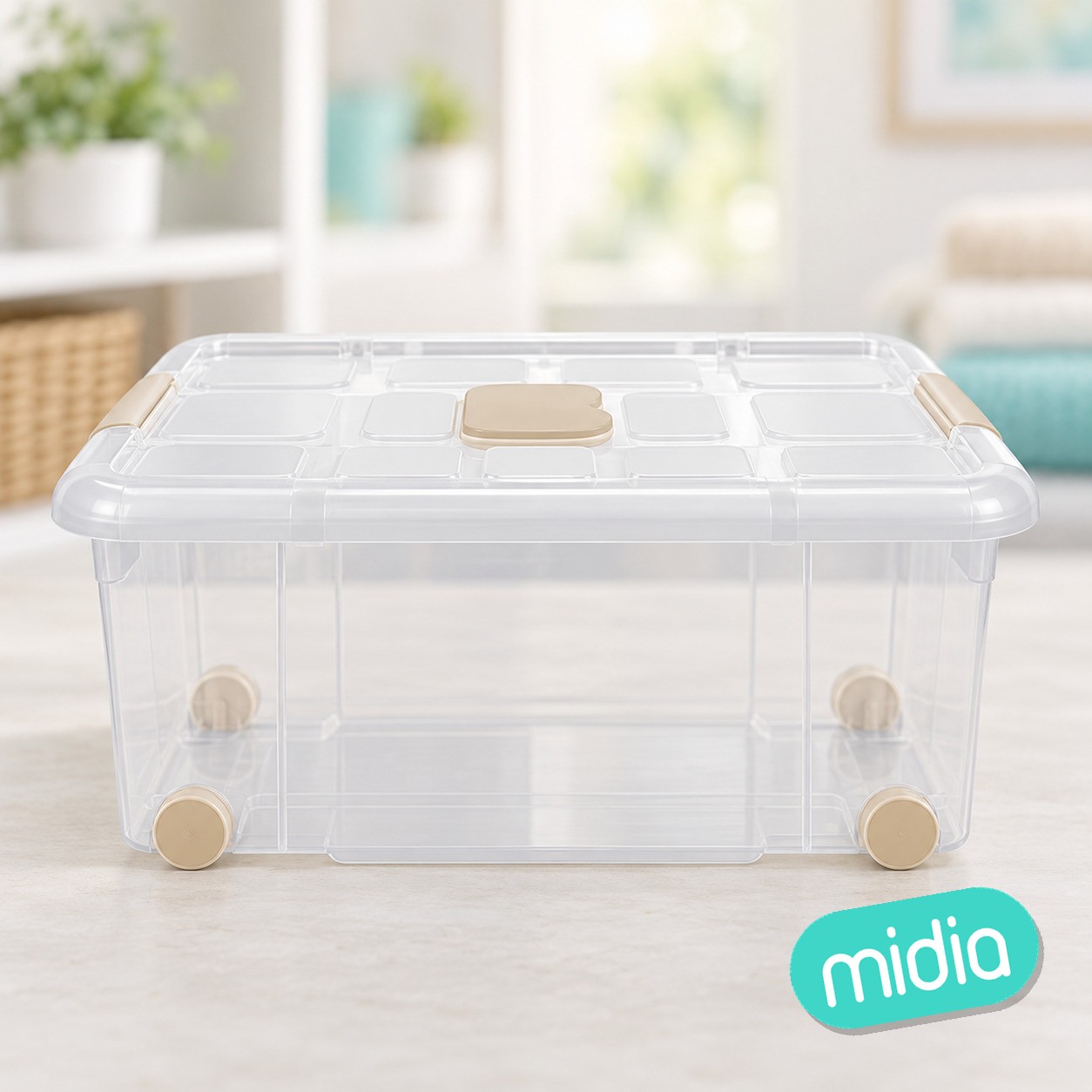 Caja nº3 new box con cierres antipolilla y ruedas 36 l. transparente acc beige