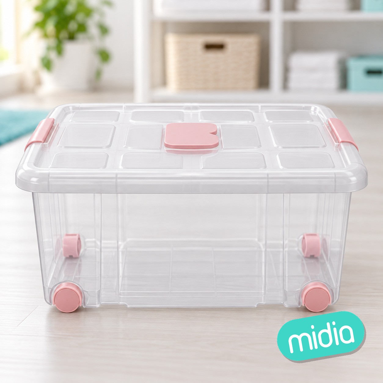 Caja nº3 new box con cierres antipolilla y ruedas 36 l. transparente acc rosa