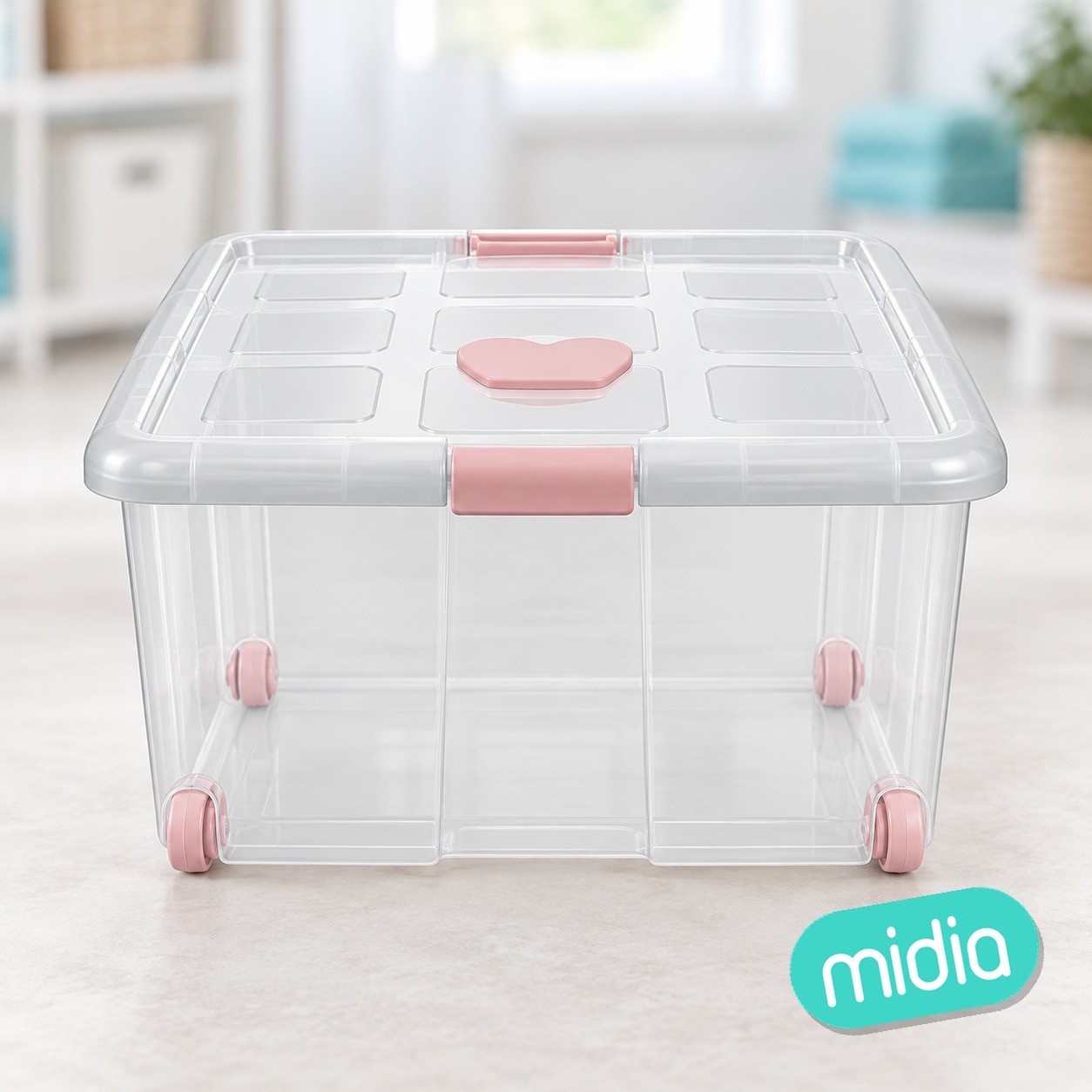 Caja nº5 new box con cierres antipolilla y ruedas 57 l. transparente acc rosa