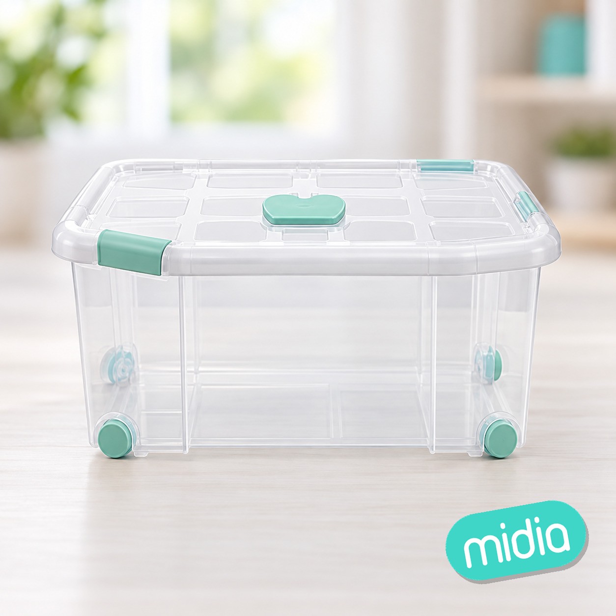 Caja nº5 new box con cierres antipolilla y ruedas 57 l. transparente acc verde
