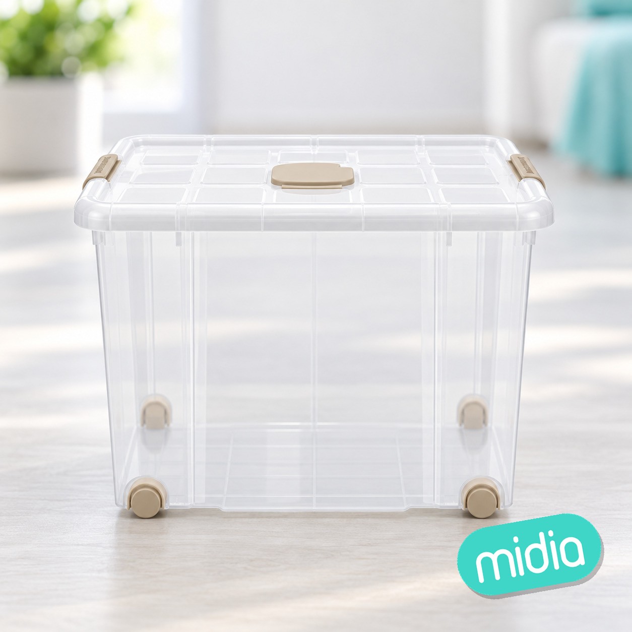 Caja nº8 new box con cierres antipolilla y ruedas 86 l. transparente acc beige