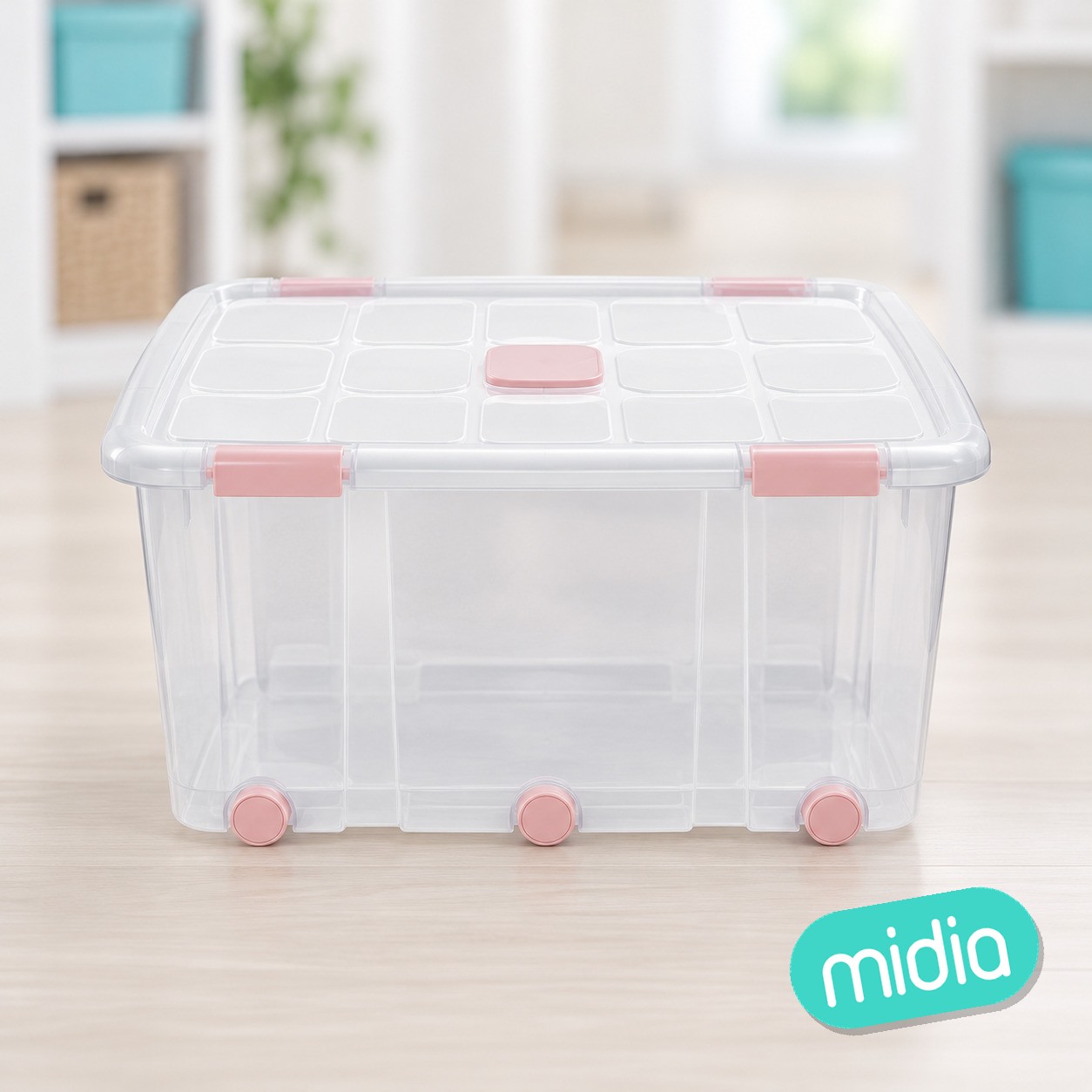 Caja nº15 new box con cierres antipolilla y ruedas 100 l. transparente acc rosa