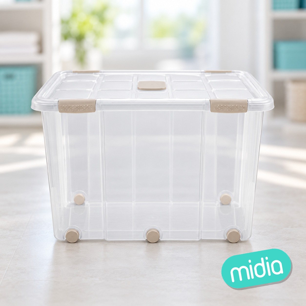 Caja nº19 new box con cierres antipolilla y ruedas 160 l. transparente acc beige