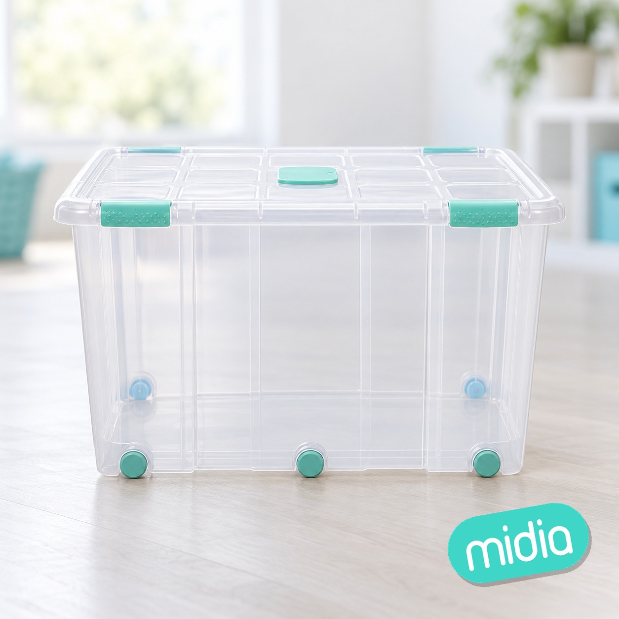Caja nº19 new box con cierres antipolilla y ruedas 160 l. transparente acc verde