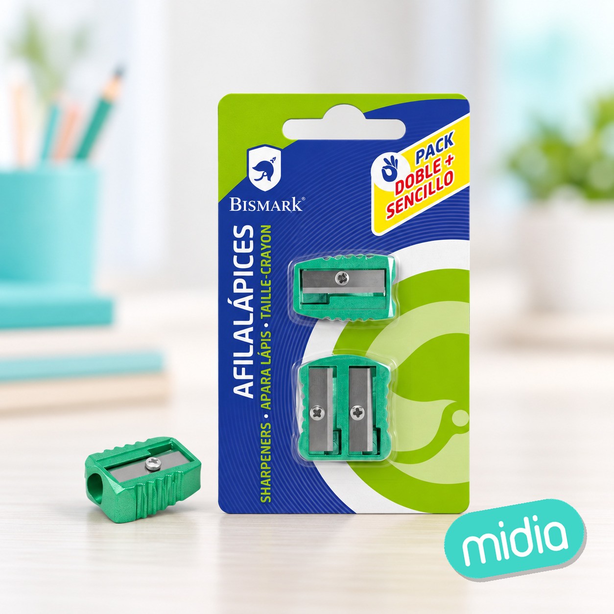 Afilalapiz metal color blister 2 uds doble+sencill