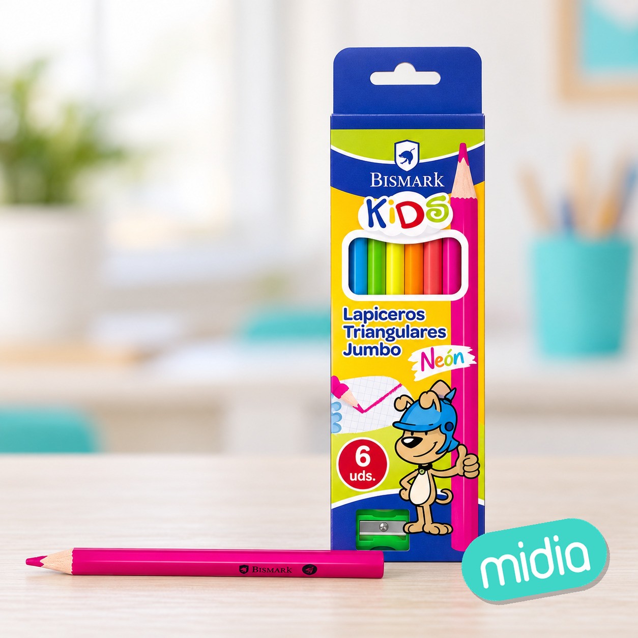 Lapicero neon triangular jumbo kids - 6 col+afilal