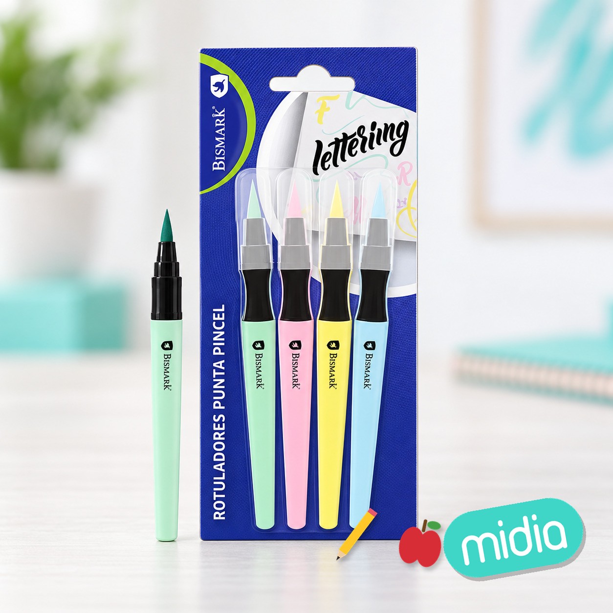Set 4 rotuladores lettering punta pincel pastel