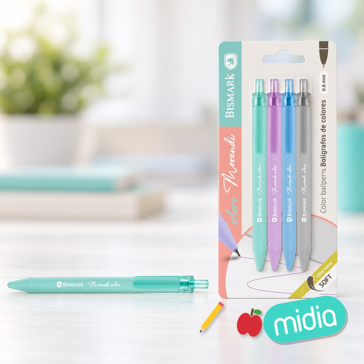 Boligrafos morandi pulsador 0.6mm 4 colores