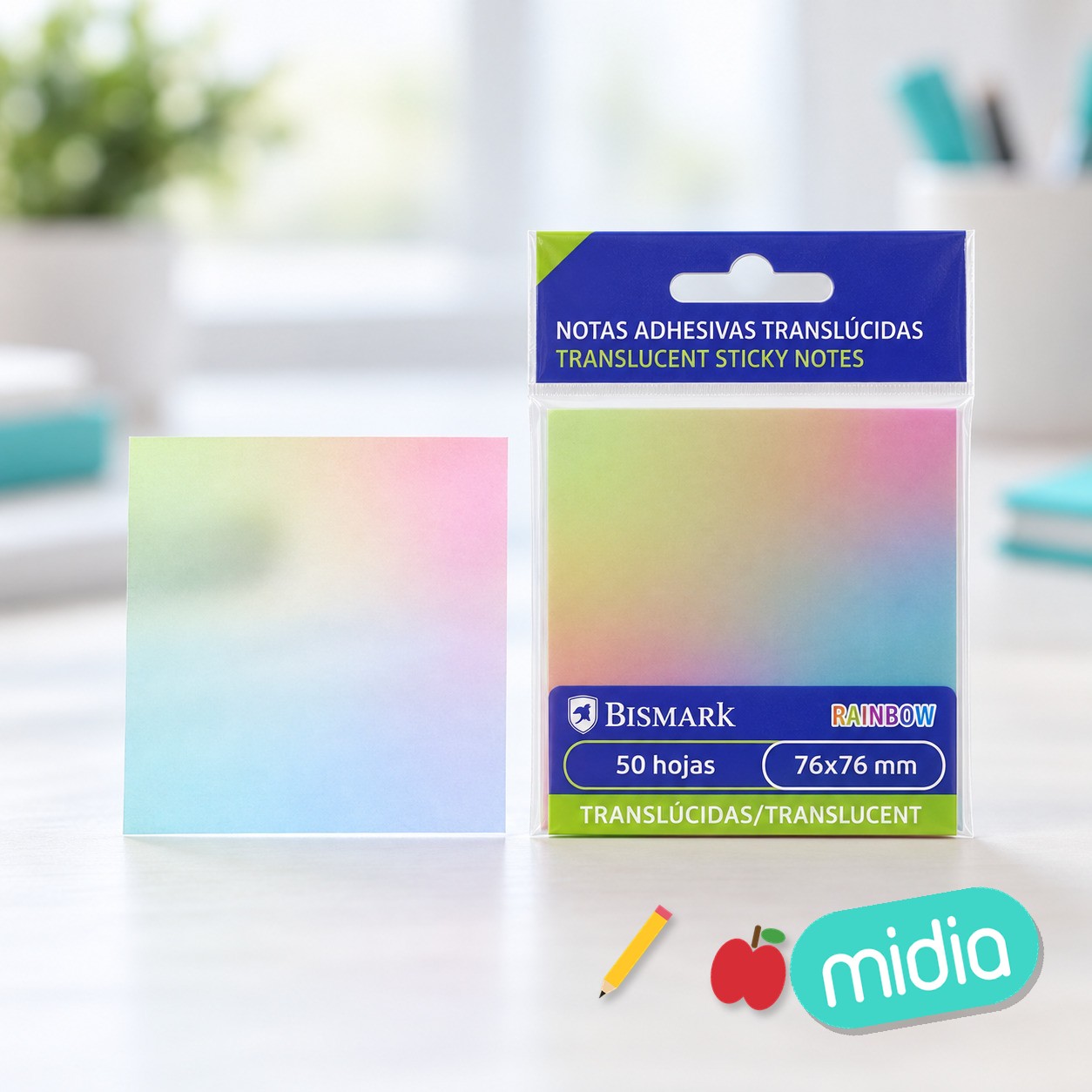 Taco adhesivo bismark translucido rainbow 76x76 mm.surtido