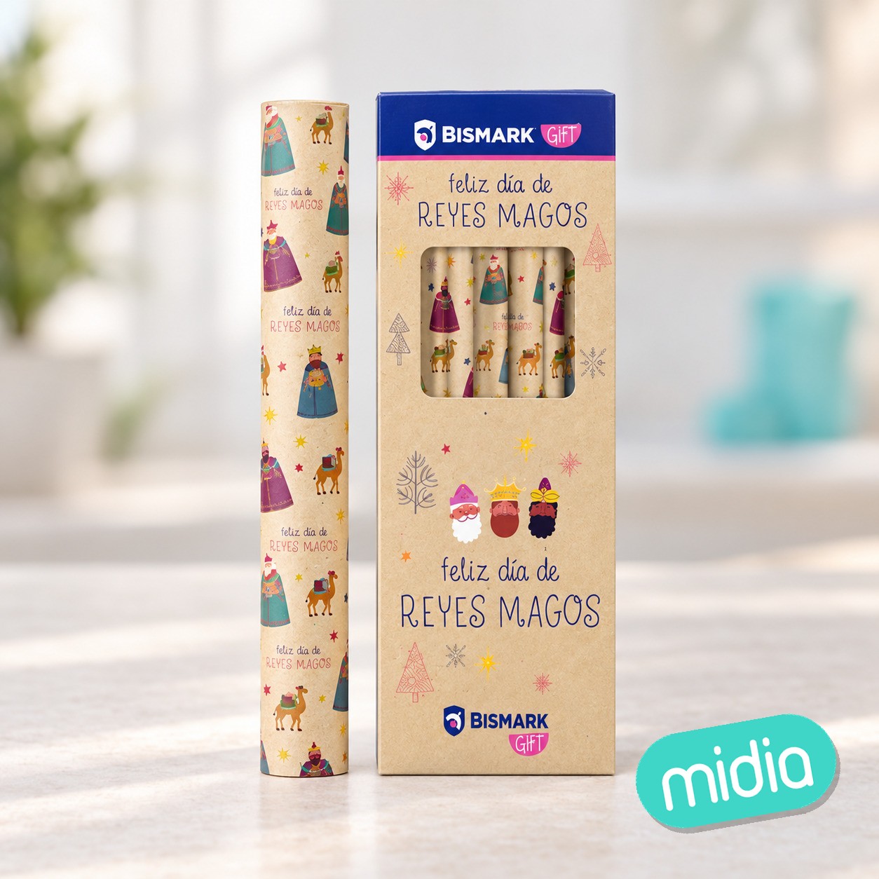 Papel de regalo kraft reyes magos frase 70x200