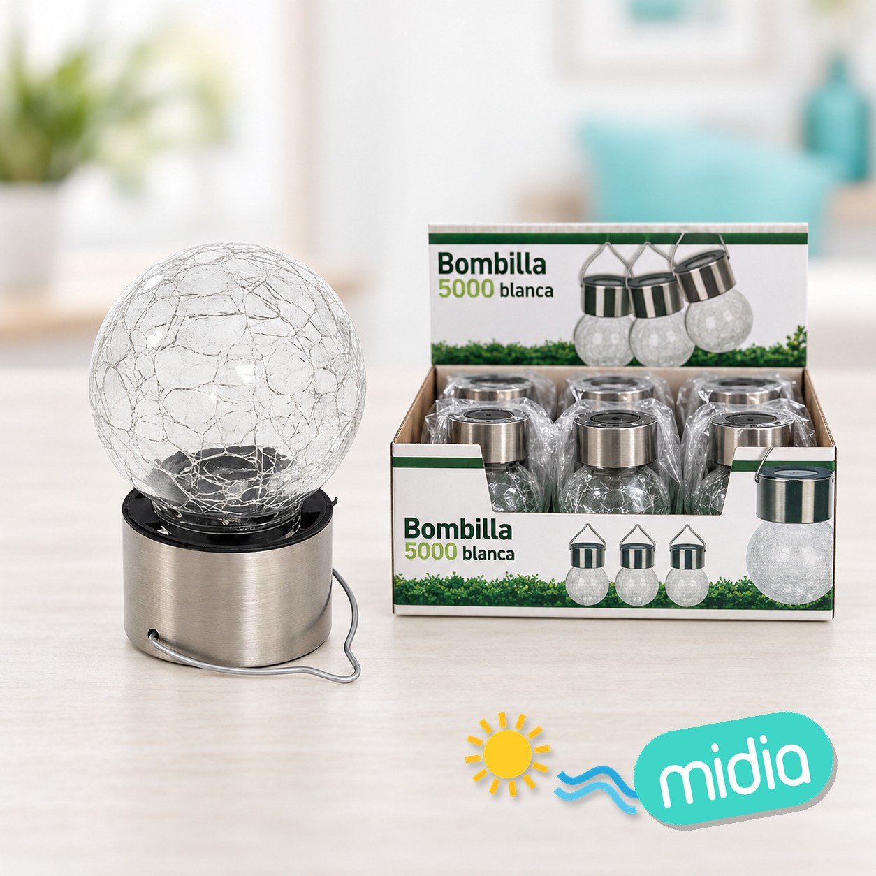 Bombilla solar acero/cristal 1led 8.6x6c