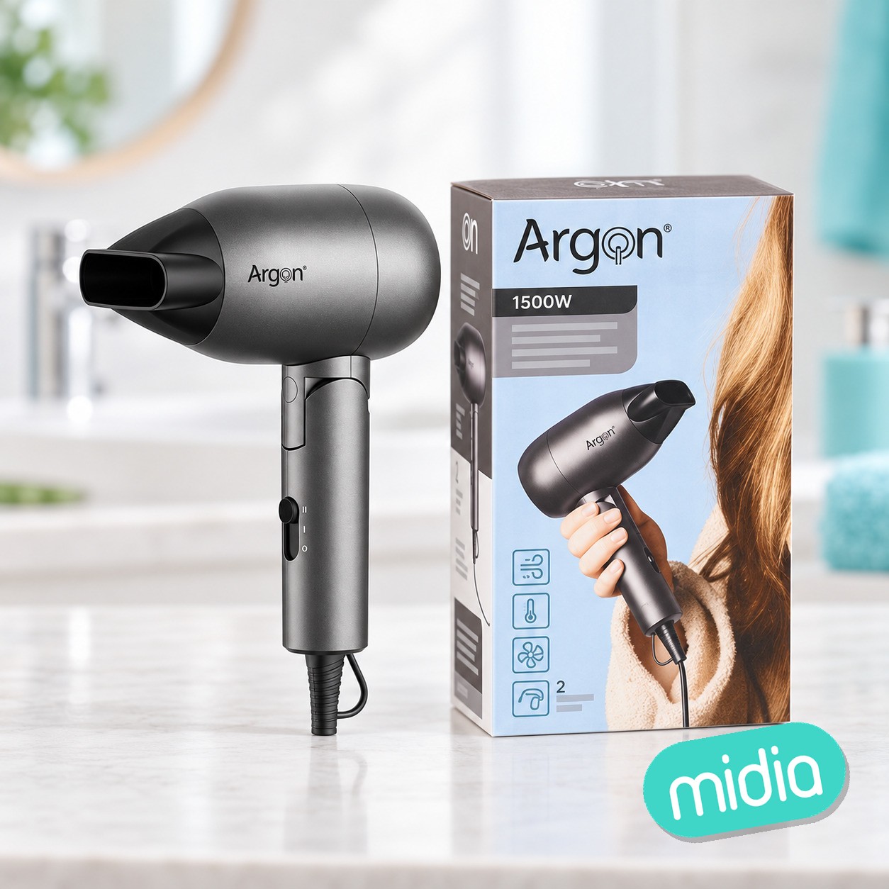 Secador pelo antracita negro mate plegable 1500w