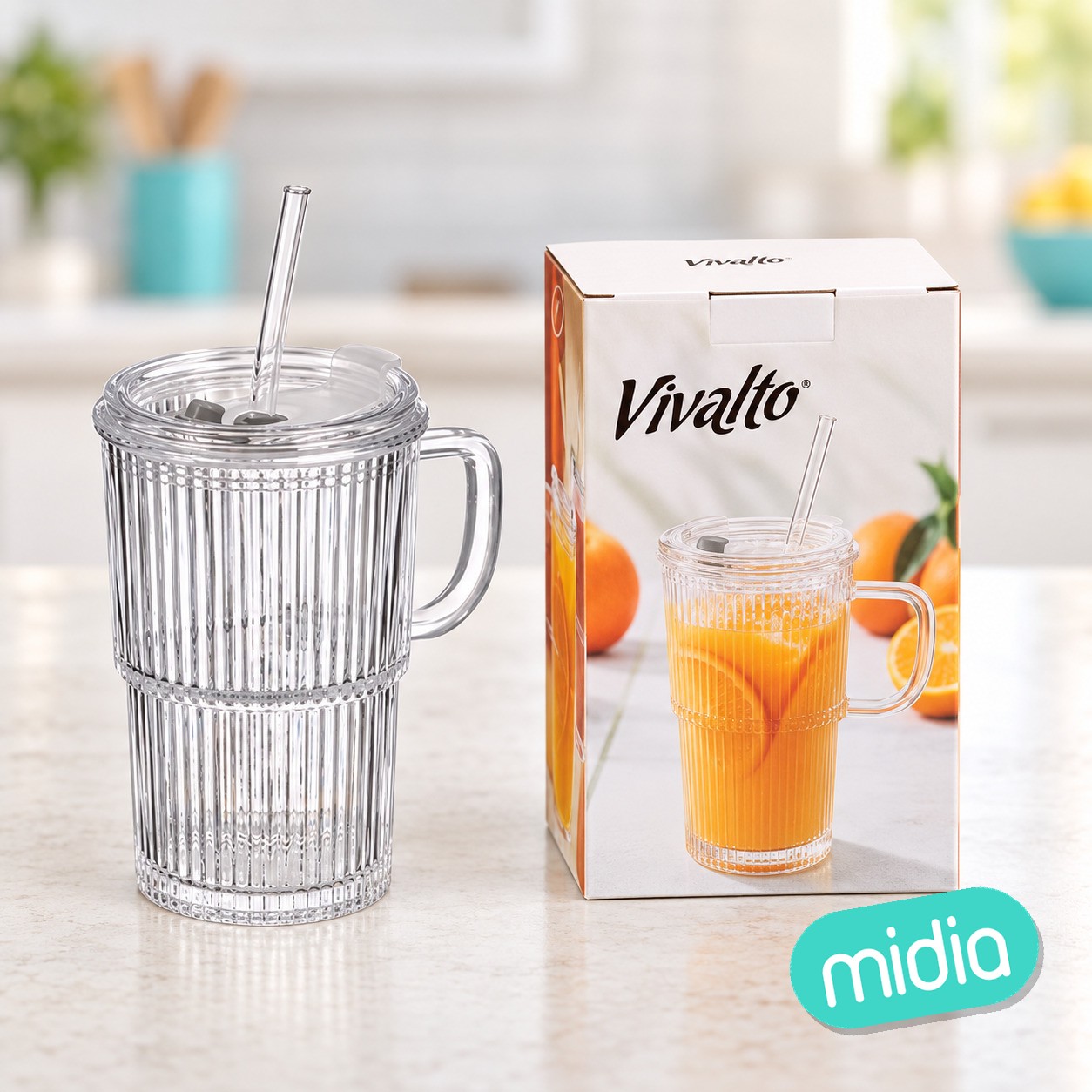 Vaso asa tapa pajita 430ml