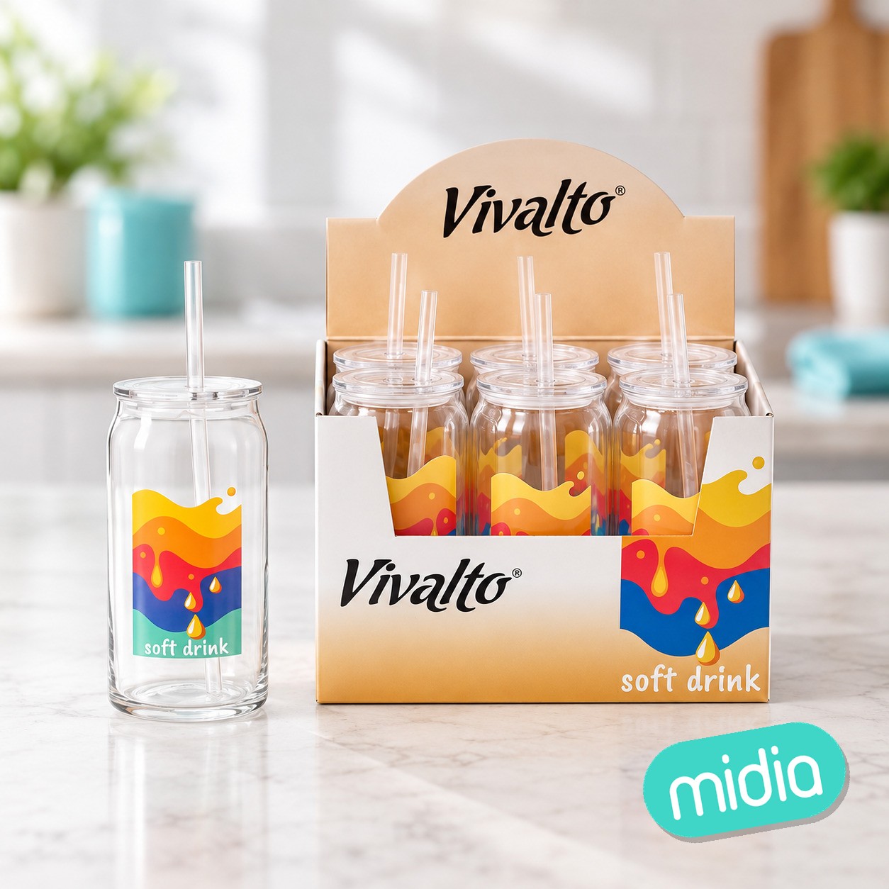 Vaso tapa pajita cristal soft drink 600ml