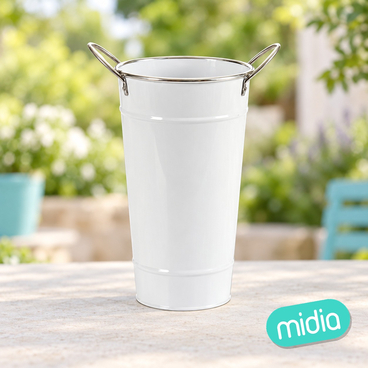 Cubo alto c asas blanco filo plata