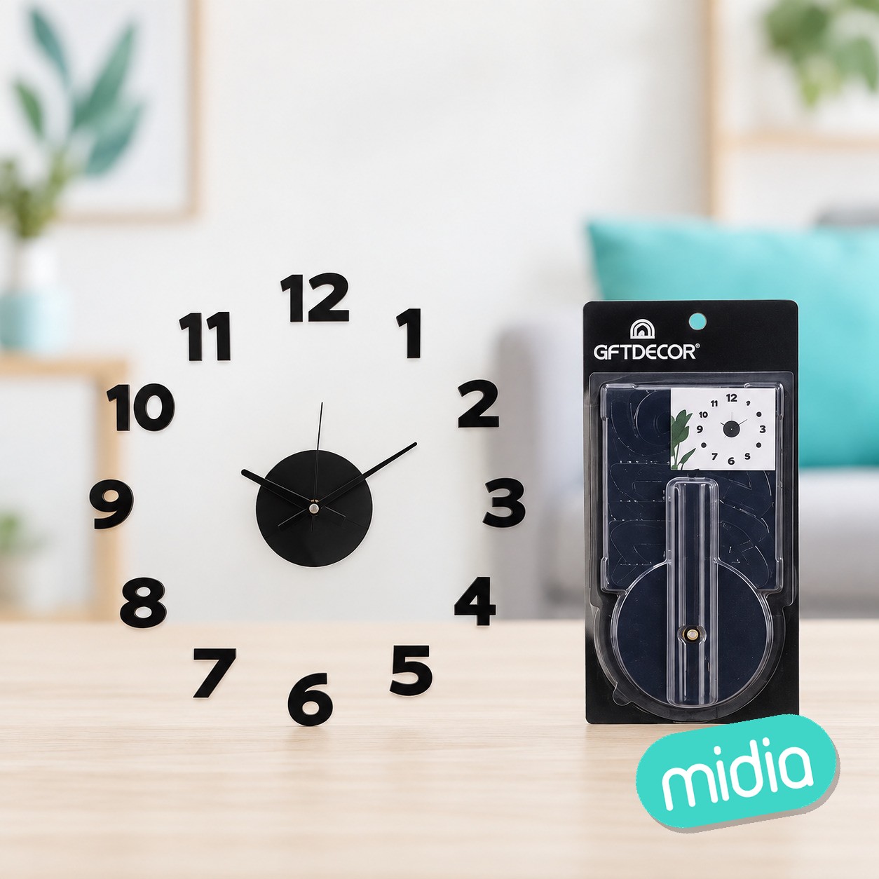 Reloj pegatina 35 cm numeros brillo negro