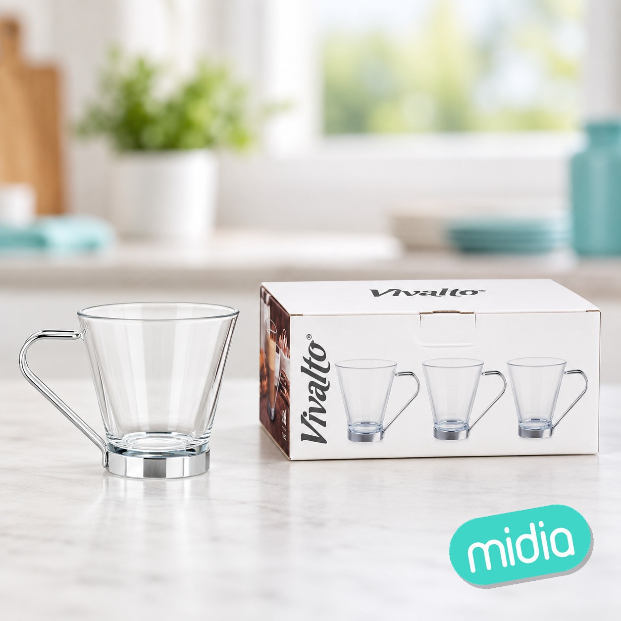 Taza vidrio con asa metal 140 ml cortado