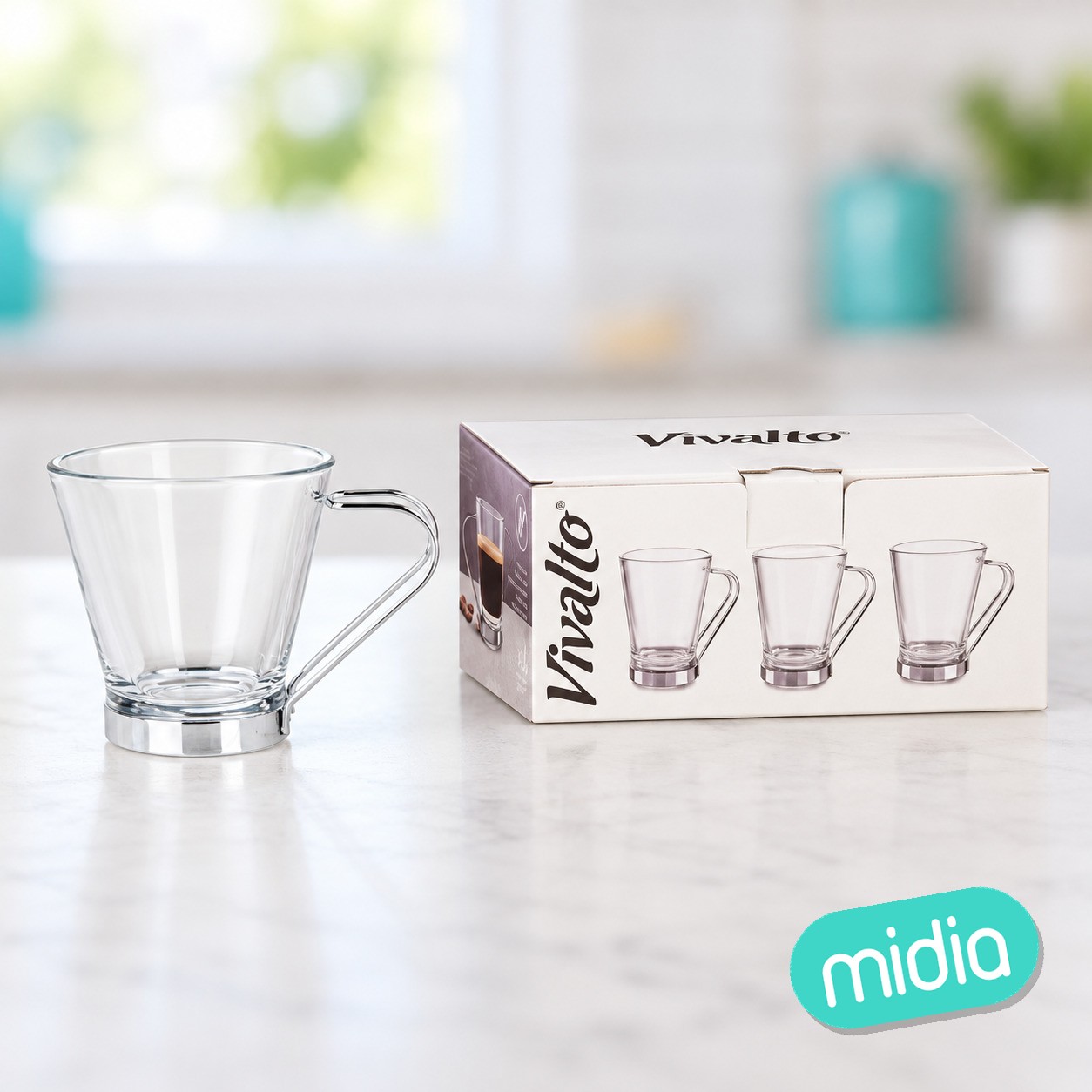 Taza vidrio con asa metal 85 ml cafe