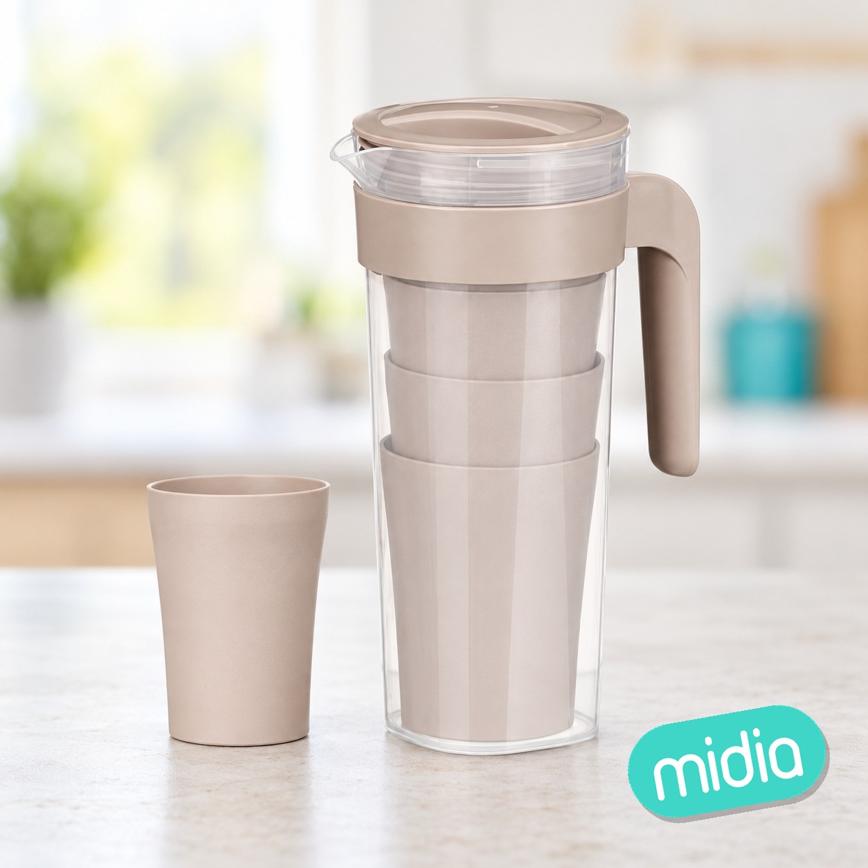 Set jarra 4 vasos taupe 1,4l