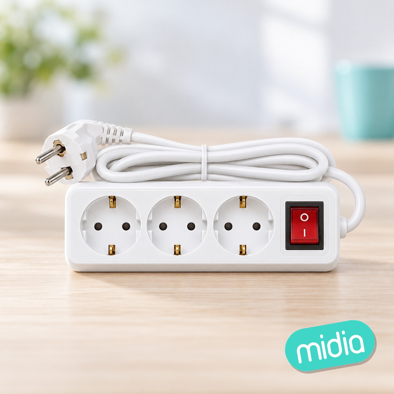 Regleta alemana de 3 vías con interruptor, 1,5 m, 3G, 1,5 mm² blanca