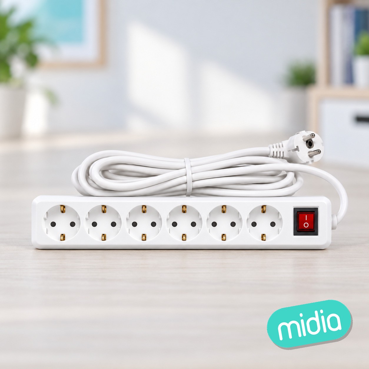 Regleta alemana de 6 vías con interruptor, 3 m, 3G, 1,5 mm² blanca