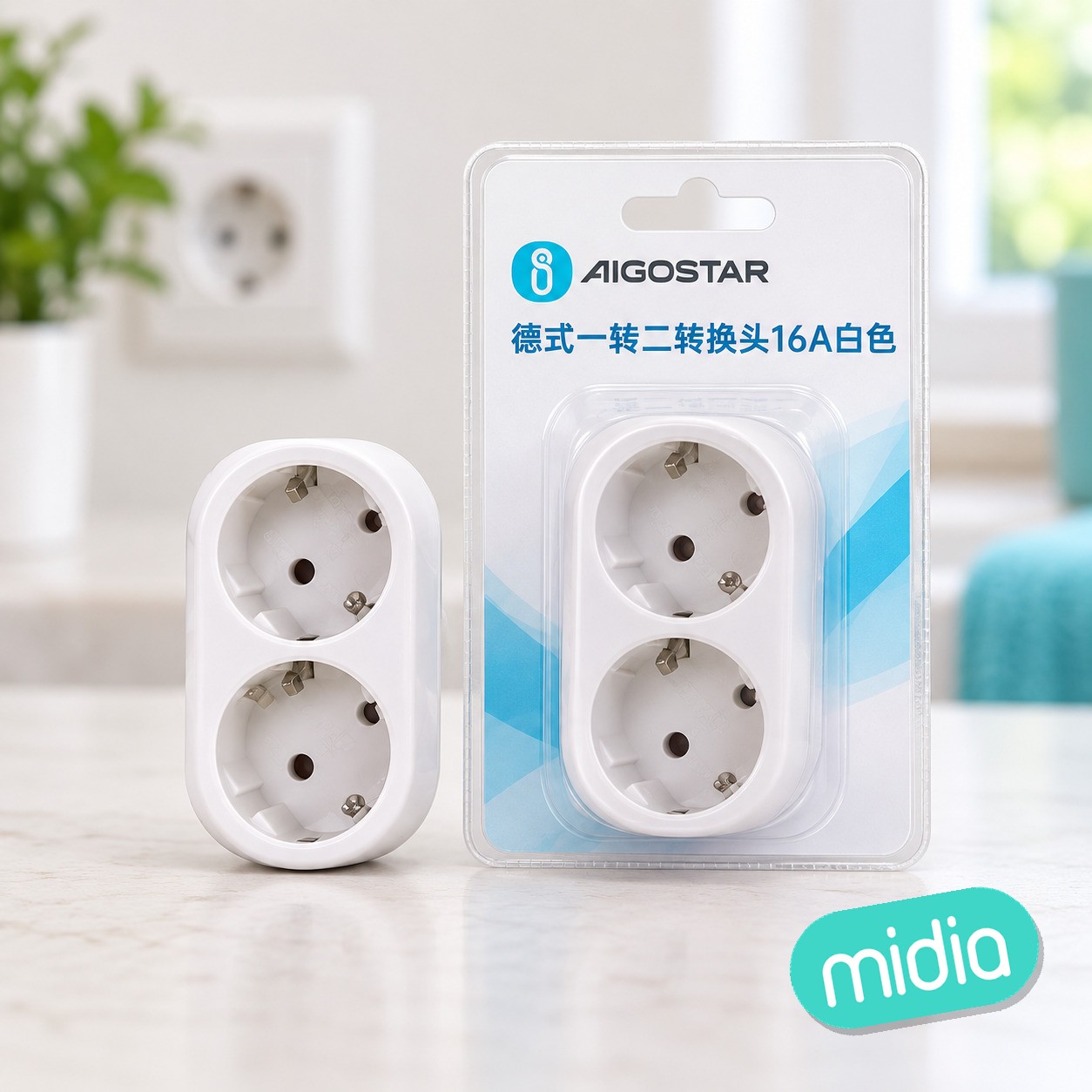 Adaptador alemán de 2 vías, 16 A, blanco