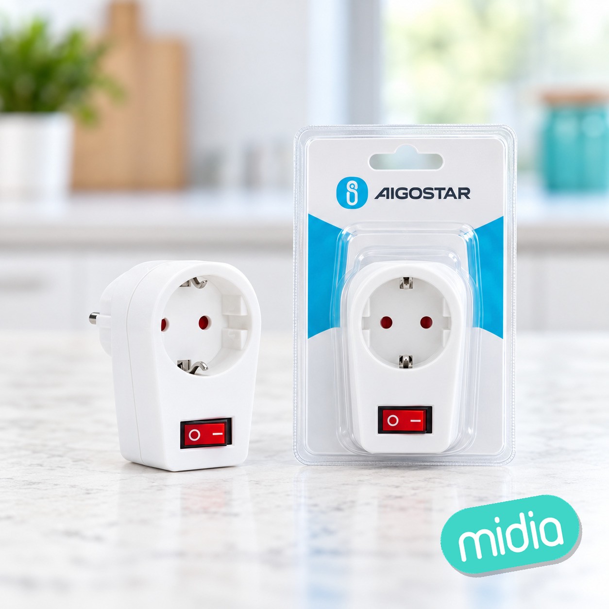 Adaptador alemán de 1 vía con interruptor, 16 A, blanco