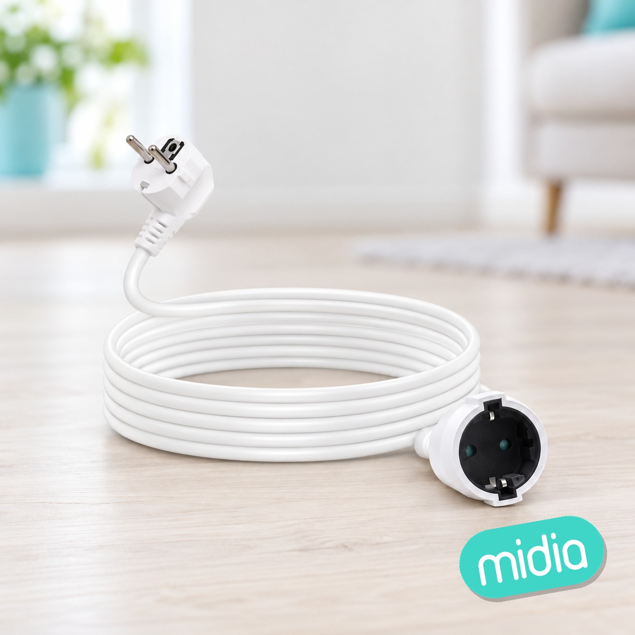 Cable alargador alemán, 3G, 1,5 mm², 5 m, blanco