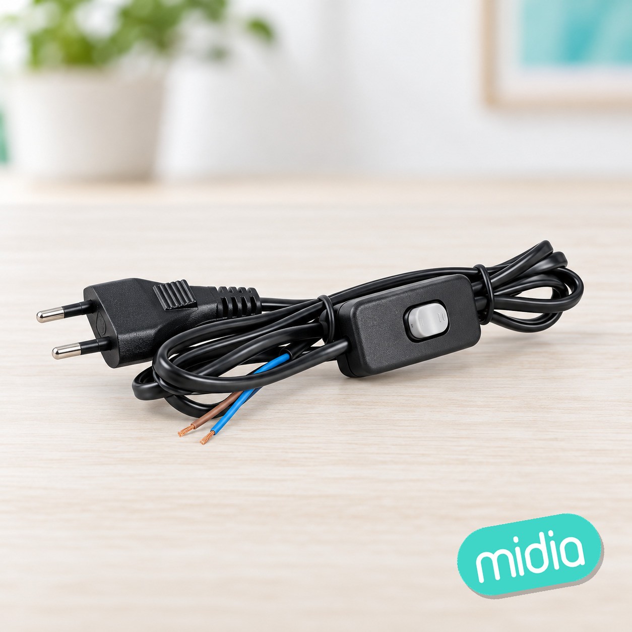 Interruptor con cable 2 x 0,75 mm², 1,5 m, negro