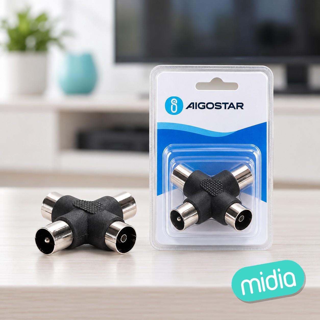 Conectores de TV de 2 x 9,5 mm a 2 conectores de TV de 9,5 mm, negro