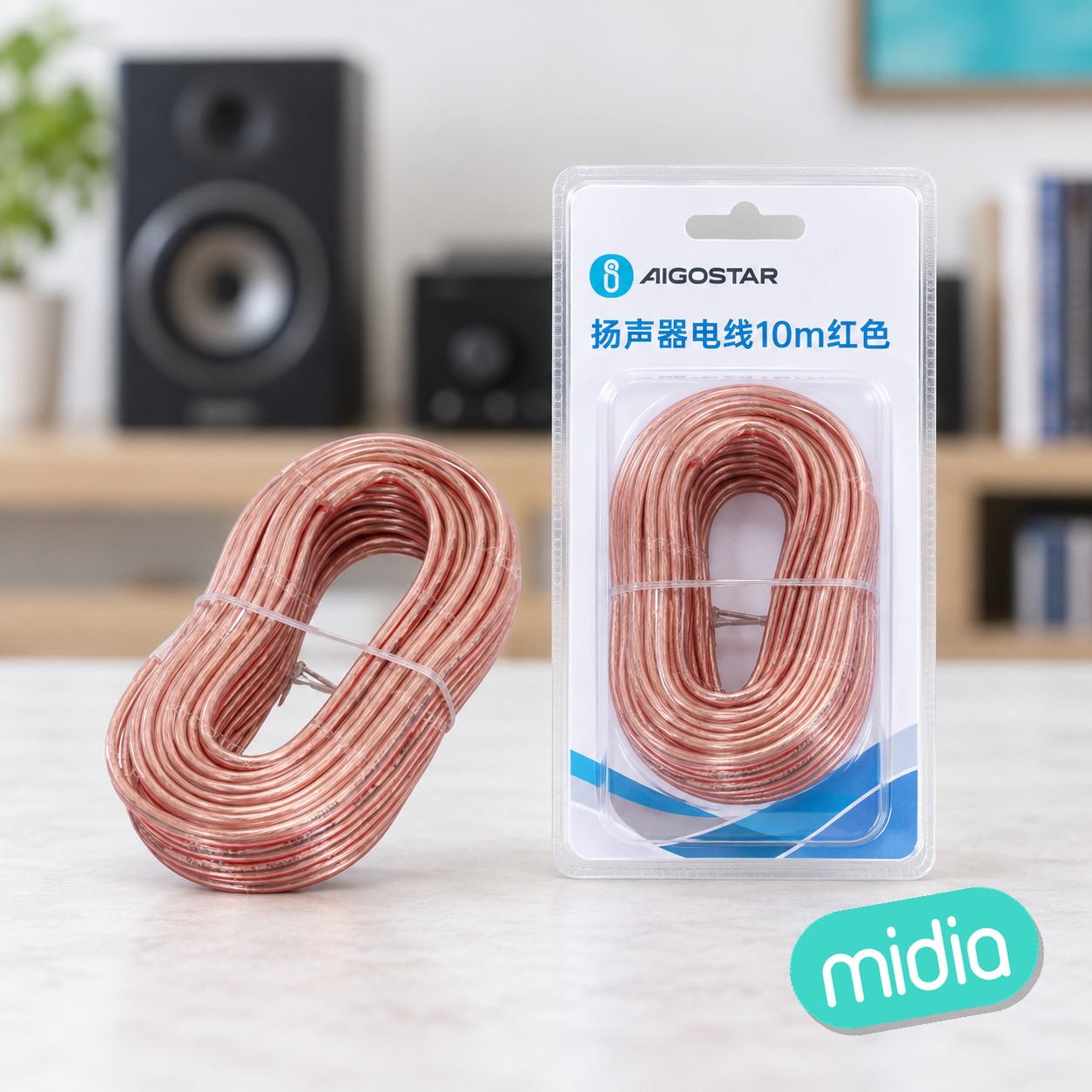 Cable de altavoz transparente, 10 m, rojo