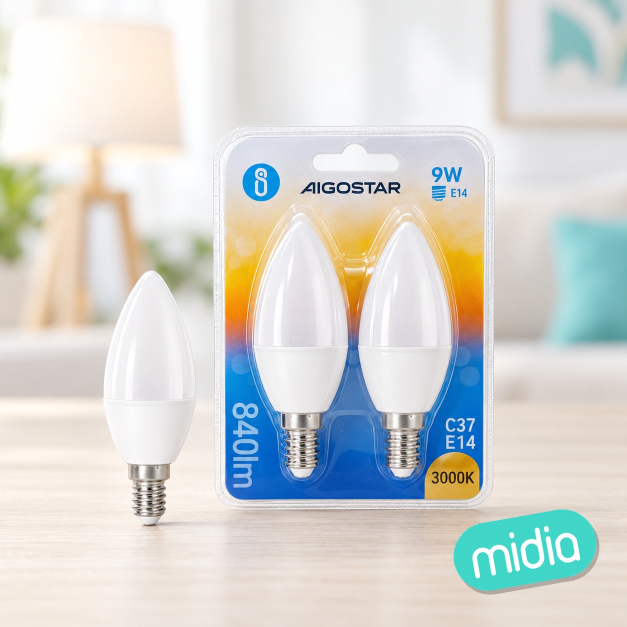 Bombilla LED C37-E14-9W-3000K-840lm-2 unidades