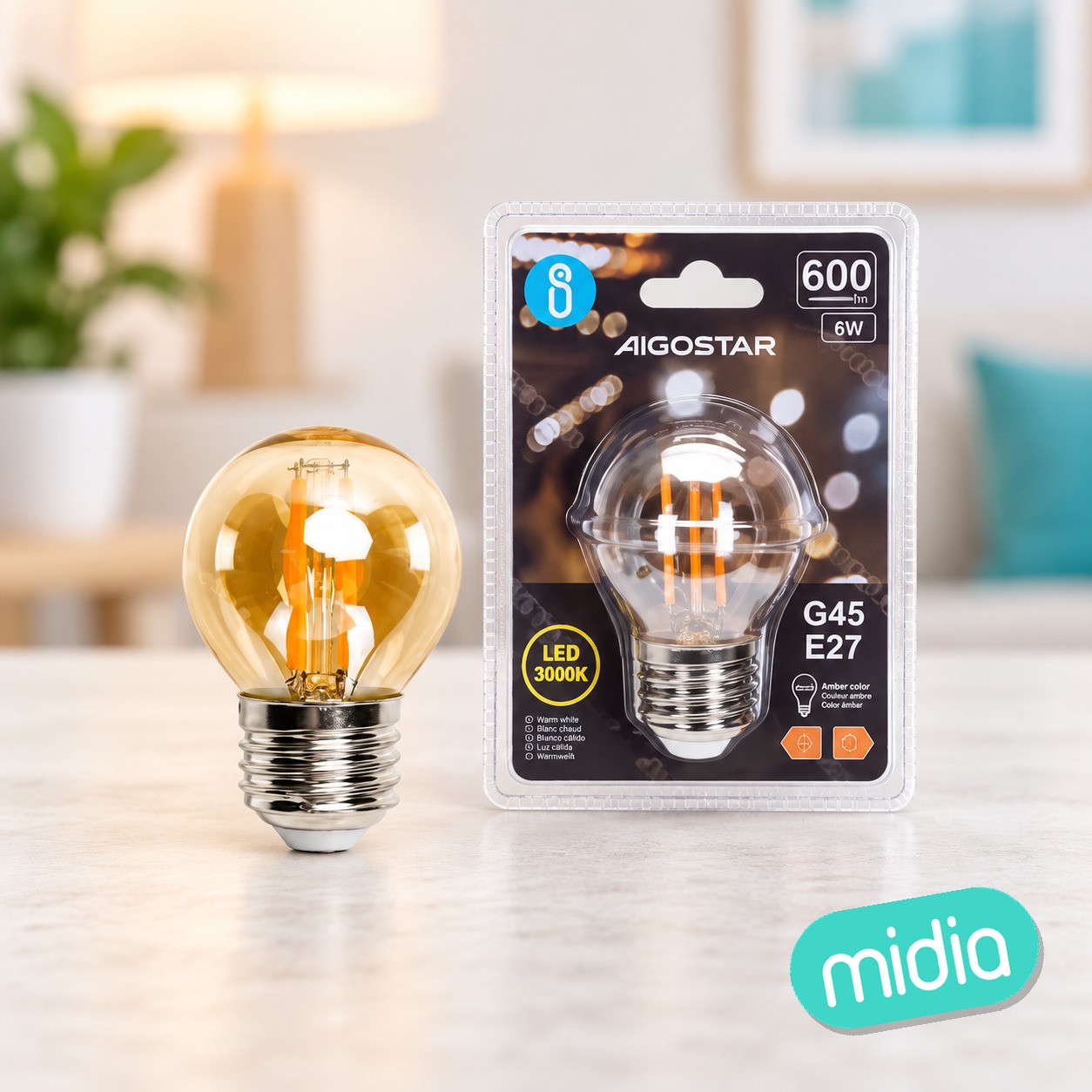 Bombilla filamento LED (ámbar) G45 E27 6W