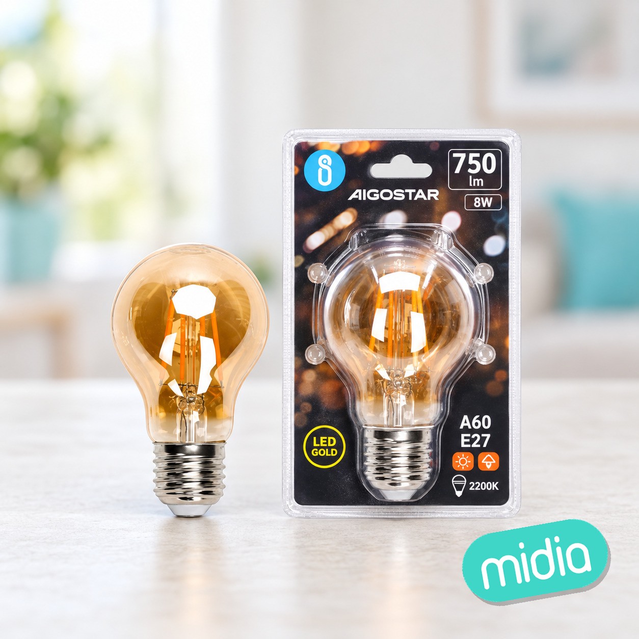 Bombilla de filamento LED (ámbar) A60 E27 8W