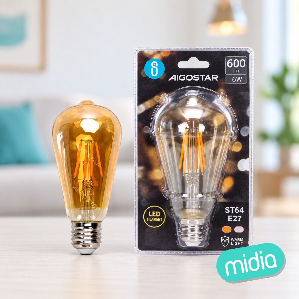 Bombilla de filamento LED (Ámbar) ST64 E27 6W