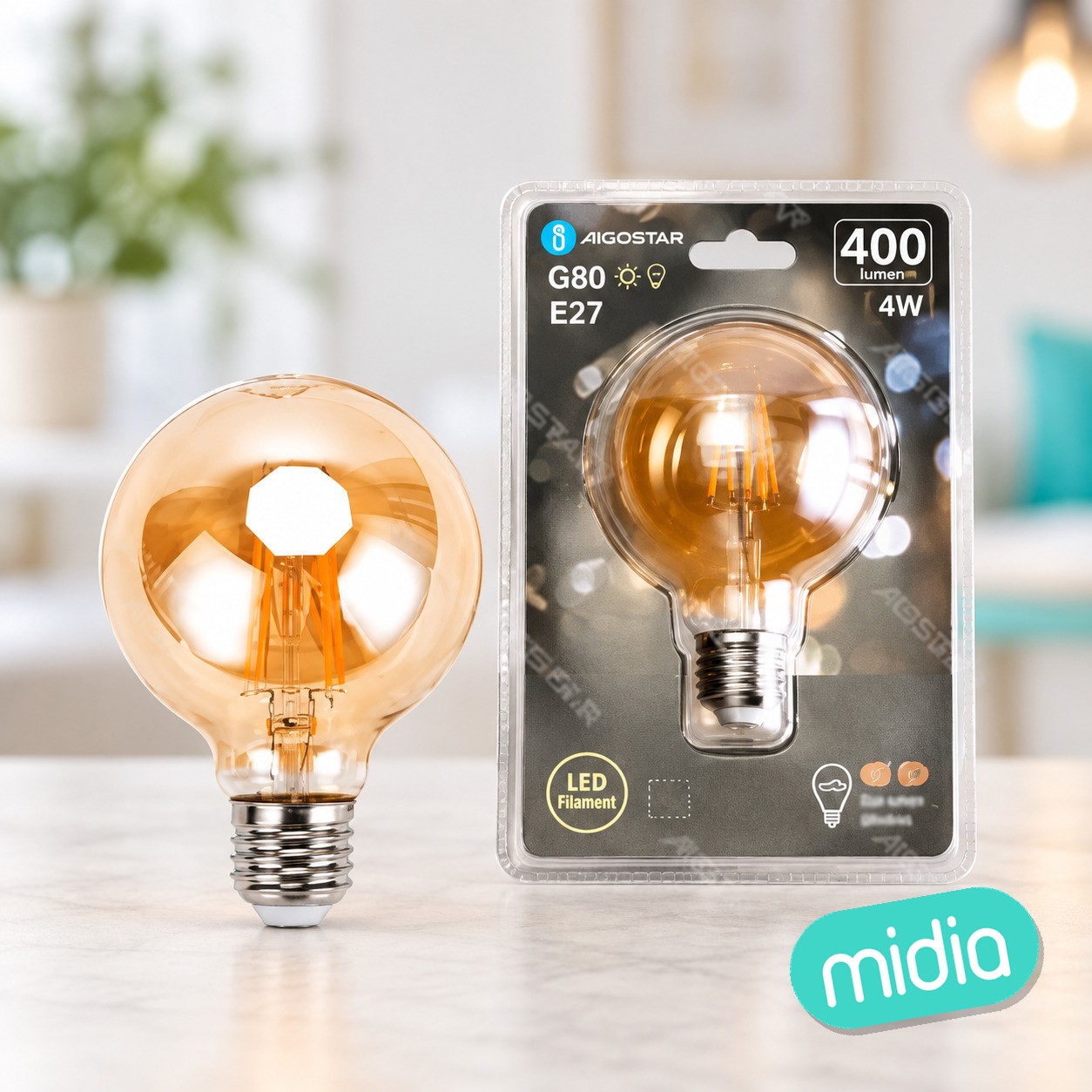 Bombilla de filamento LED (ámbar) G80 E27 4W
