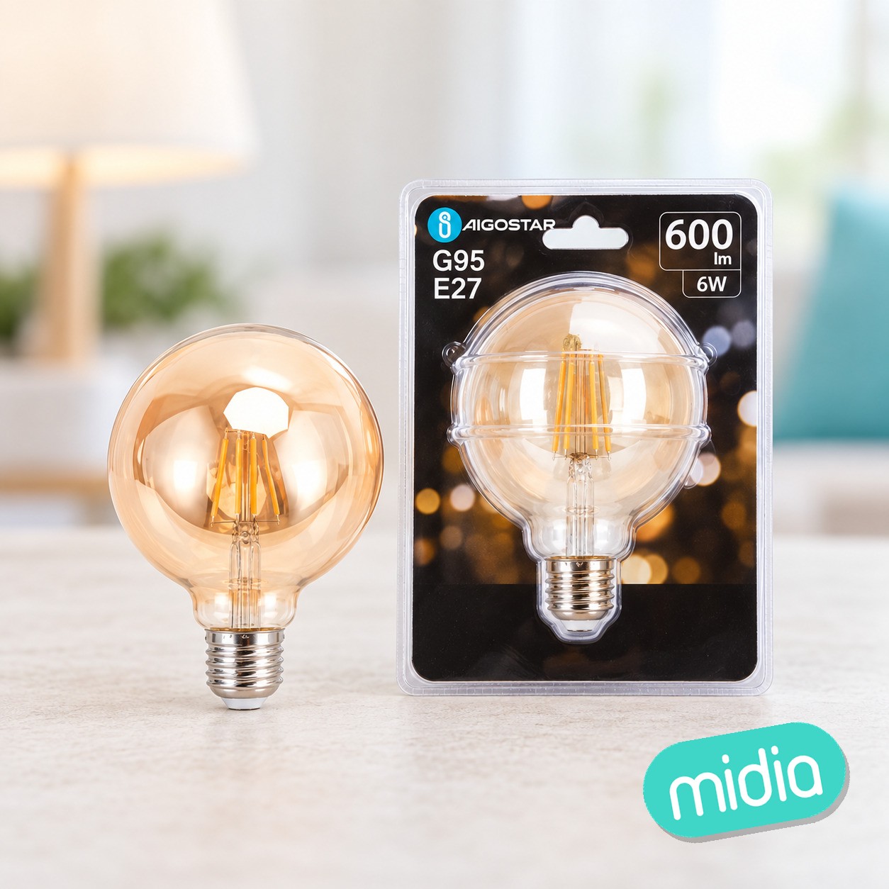 Bombilla filamento LED (ámber) G95 E27 6W