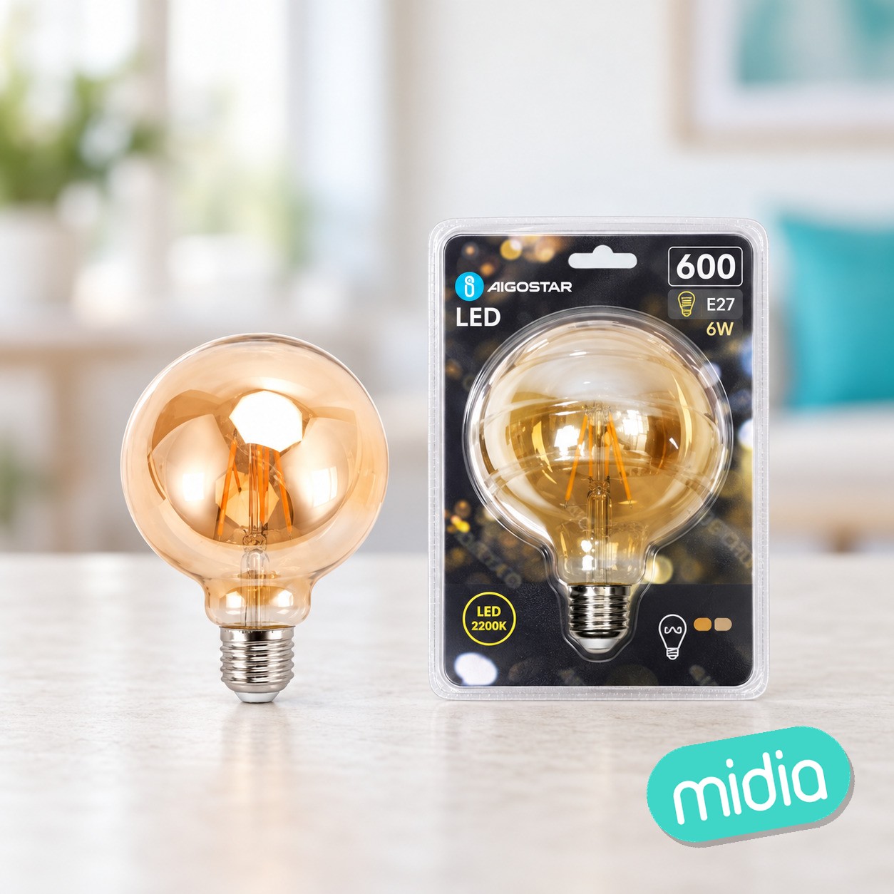 Bombilla filamento LED (ámber) G125 E27 6W
