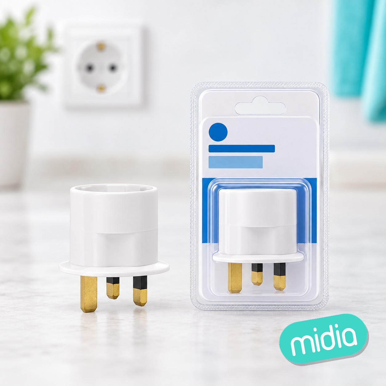 Adaptador de viaje de Europeo a inglés, blanco