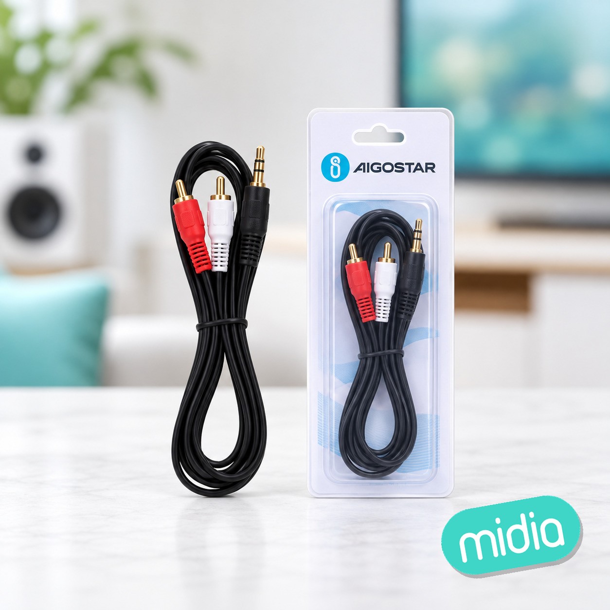 Cable de audio 2x RCA, 1,8 m, negro